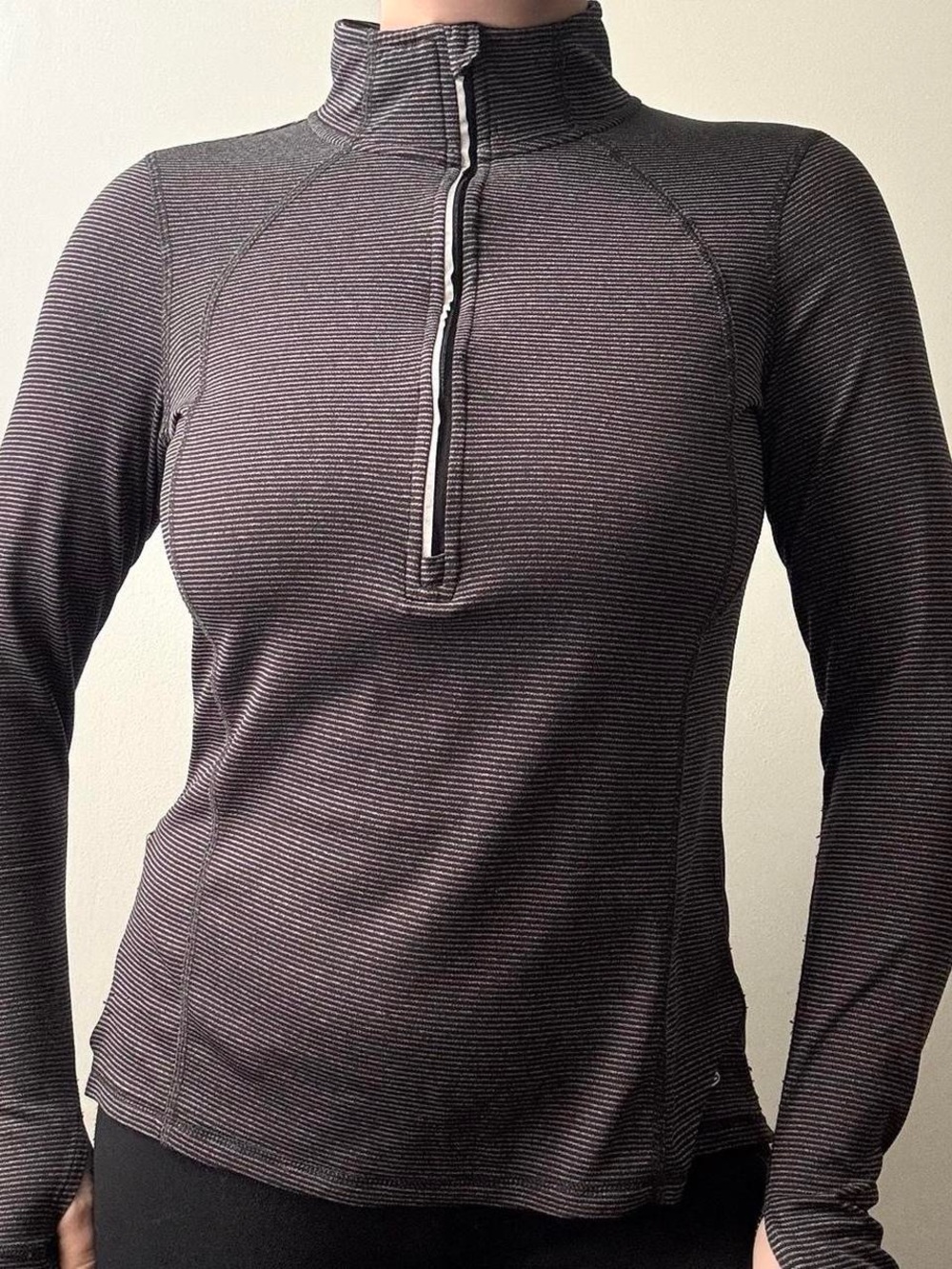 Champion duodry grey striped stretchy half zip long sleeve athletic top